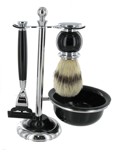 Black Mach 3 Shaving Set, Bristle Brush and Bowl