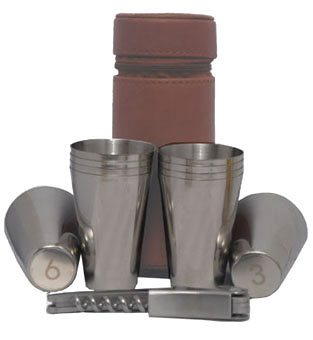 10 Cup Set in Brown Spanish Leather Case plus a Waiters friend