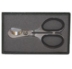  Stainless steel scissors with black insets.