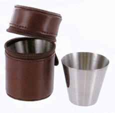 4 Cup set in brown leather case