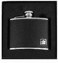 4oz Black leather covered Hip Flask with captiva top