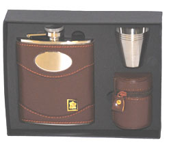6oz Brown Leather Spirit Flask with Cups 