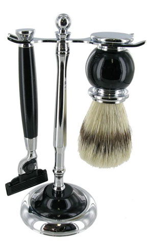 Black Mach 3, Bristle Shaving Brush and Stand