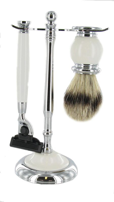 White Mach 3, Bristle Shaving Brush and Stand